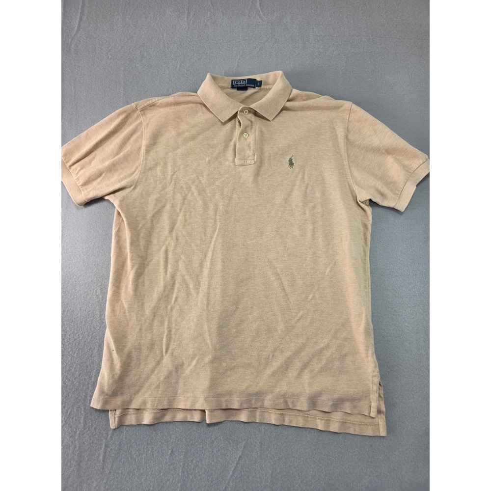 Polo Ralph Lauren Mens Large Tan Heather Cotton Pique Short Sleeve Polo Shirt - Picture 2 of 6